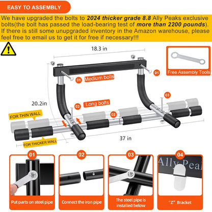 ALLY PEAKS Pull Up Bar Thickened Steel Pipe Super Heavy Duty Steel Frame Upper Workout Bar| Multi-Grip Strength for Doorway | Indoor Chin-Up Bar Fitness Trainer for Home Gym Portable (silver2) 🍁 All In One Marketplace Canada