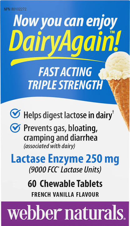 Webber Naturals Dairy Again Lactase Enzyme Chews, 60 Chewable Tablets 🍁 All In One Marketplace Canada