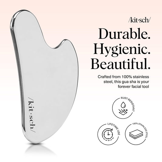 Kitsch Stainless Steel Gua Sha Facial Tools - Guasha Tool for Face, Face Sculpting Tool, Jawline Shaper, Double Chin Reducer, Body Gua Sha Tools, Lymphatic Drainage Massager, Facial Skin Care - Silver 🍁 All In One Marketplace Canada
