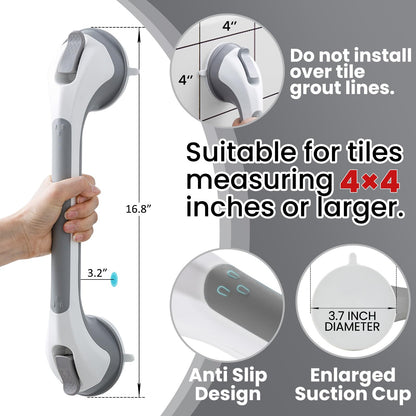 TAILI Shower Suction Cup Grab Bar Bathtubs Handrails for Seniors Elderly, No Drilling Waterproof, Grey, 2 Pack, 16 Inch 🍁 All In One Marketplace Canada