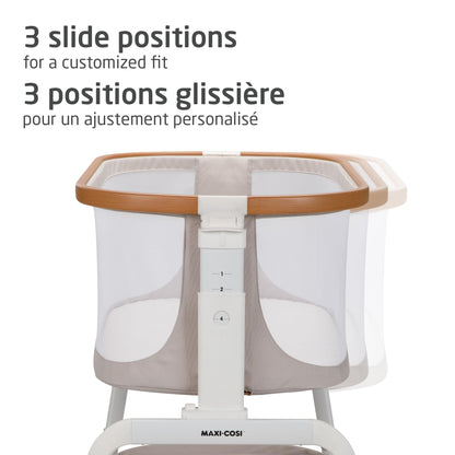Maxi-Cosi Iora Bedside Bassinet , infant bedside sleeper crib, 4 height positions, portable & folds flat, large storage basket, includes travel bag, Horizon Sand 🍁 All In One Marketplace Canada