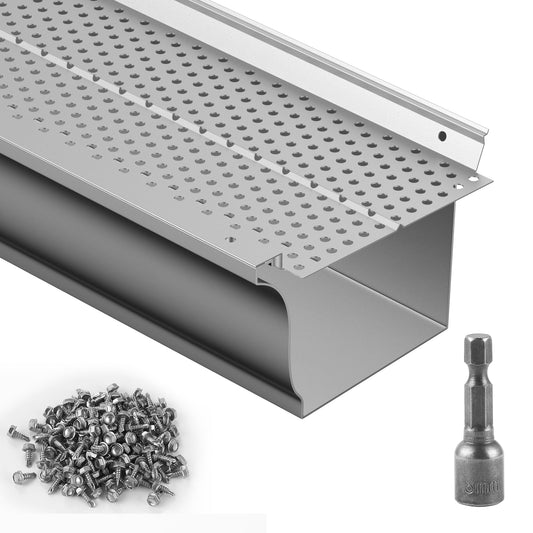 VEVOR Gutter Guard, 5 inch Width, Aluminum Leaf Filter DIY Gutter Cover, 52 PCS 208 ft Total Length, 0.157'' Hole Diameter & 0.02'' Thick Fits Any Roof or Gutter Type 🍁 All In One Marketplace Canada