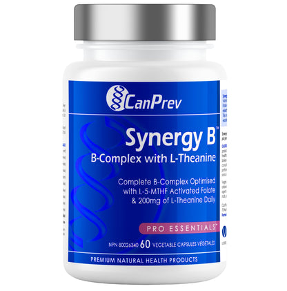 CanPrev Synergy B Complex 60 V-Caps 30-Day Supply - Vitamin B Supplement with L-Theanine 200mg - Complete B Complex Optimized with L-5-MTHF Activated Folate & Spirulina - Vegan, Non-GMO & Gluten-Free 🍁 All In One Marketplace Canada