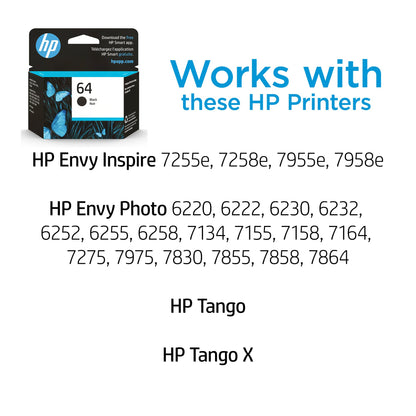 Original HP 64 Black Ink Cartridge | Works with HP ENVY Photo 6200, 7100, 7800 Series | Eligible for Instant Ink | N9J90AN 🍁 All In One Marketplace Canada