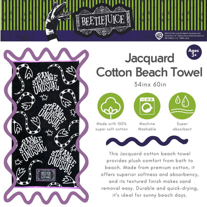 Franco Luxe Beetlejuice Halloween Goth Super Soft Plush Oversized Cotton Jacquard Bath/Pool/Beach Towel, 64 in x 34 in, (Officially Licensed Product)