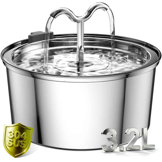 DOOOB 108oz/3.2L Cat Water Fountain Stainless Steel, Ultra-Quiet Automatic Metal Pet Fountain for Cats and Small Dogs, Stainless Steel Cat Water Fountain with 1 Filter & 1 Sponge 🍁 All In One Marketplace Canada