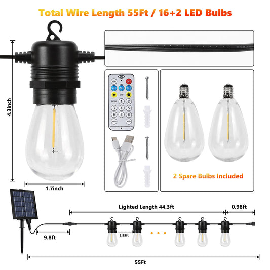 Joomer Solar String Lights Outdoor, 55FT S14, 16+2 Bulbs (2700K,Warm White) 🍁 All In One Marketplace Canada