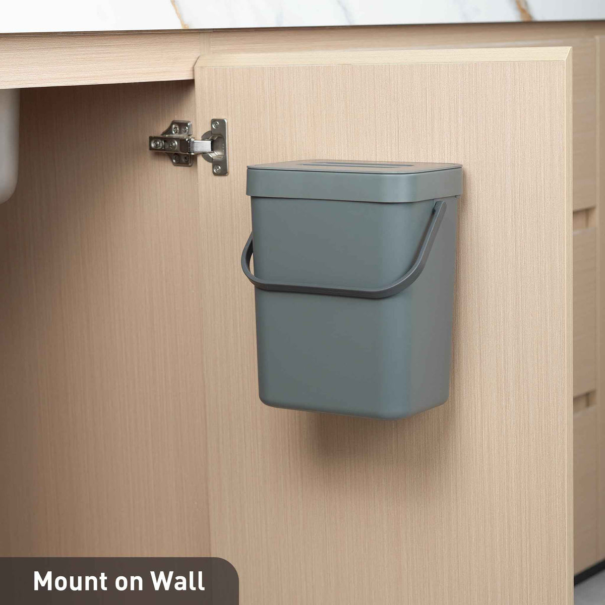 EKO Puro Mini Wall-Mounted Trash Can with Lid, Indoor Food Waste Compost Bucket, 0.79 Gal / 3L Small Hanging Trash Can for Kitchen (Grey) 🍁 All In One Marketplace Canada