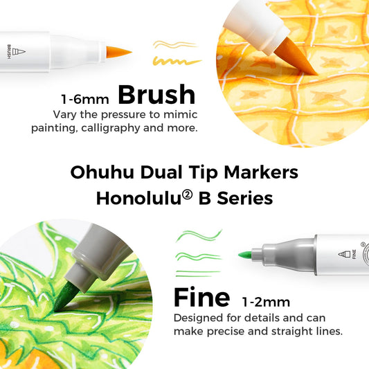 Ohuhu Alcohol Markers 48 Colors: Brush & Fine Dual Tips Alcohol-based Art Markers for Adults Artists Cozy Coloring Illustration Drawing Sketching- Honolulu 2B- AP Certified Refillable Ink 🍁 All In One Marketplace Canada