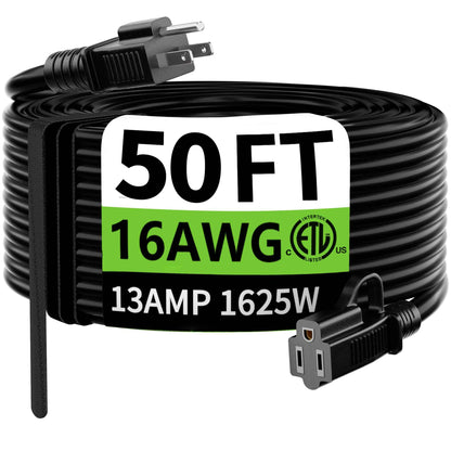 HUANCHAIN Indoor Outdoor Black Extension Cord 50 ft Waterproof, 16/3 Gauge Flexible Resistant Appliance Extension Cord Outside, 13A 1625W 16AWG SJTW, 3 Prong Electric Cable, ETL 🍁 All In One Marketplace Canada