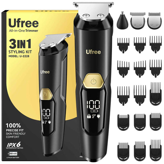 Ufree 3-in-1 Beard Trimmer for Men, Waterproof Electric Razor Shaver for Facial Hair, Rechargeable Hair Trimmer Clippers Grooming Kit, Gifts for Husband Father 🍁 All In One Marketplace Canada
