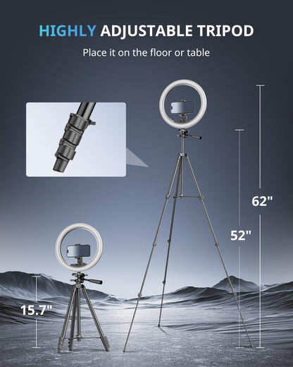 UBeesize 12 inch Ring Light with Stand, Selfie Ring Light with 50" Extendable Tripod Stand & Phone Holder for Live Stream/Makeup/YouTube Video 🍁 All In One Marketplace Canada