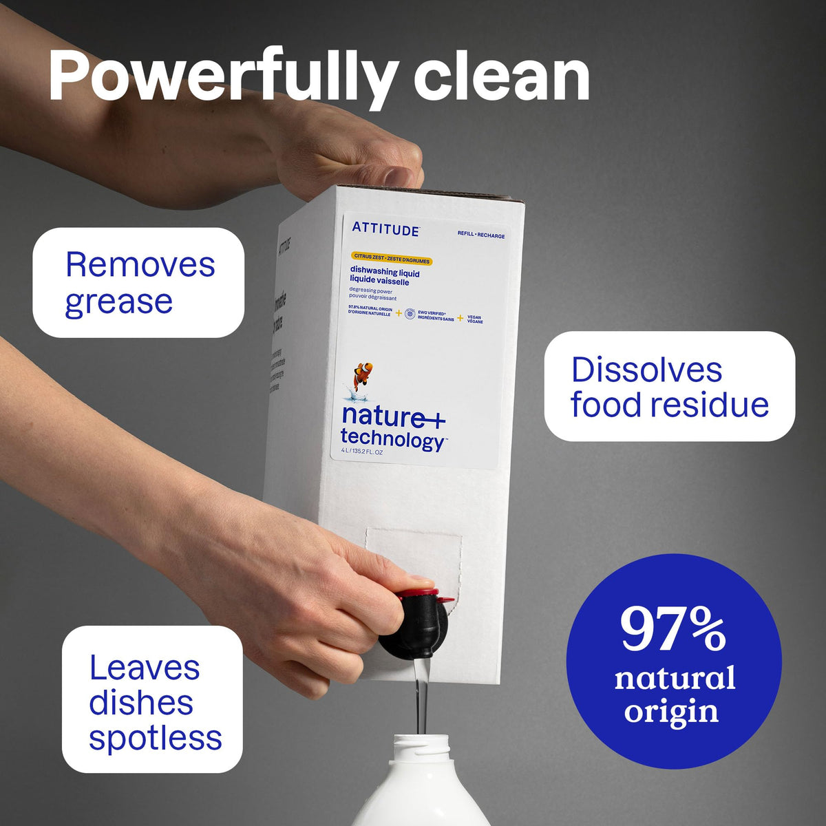 ATTITUDE Dish Soap Refill, EWG Verified, Plant-Based & Vegan Dishwashing Liquid, Naturally Derived, Made in Canada, Green Apple and Basil Scent, 4 Liters 🍁 All In One Marketplace Canada