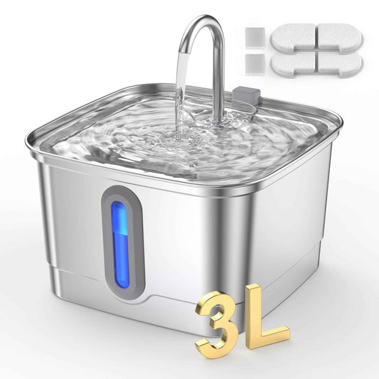Cat Water Fountain Stainless Steel:101oz/3L Water Fountains for Cats Indoor,Cats-Quiet Automatic Cat Fountain-Pet Drinking Fountains for Pets and Dog Small Animals(3L with 2 Filters and 2 Sponges) 🍁 All In One Marketplace Canada