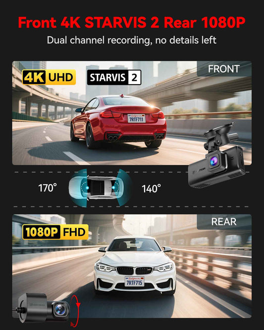 REDTIGER 4K Dash Cam Front and Rear, STARVIS 2 Sensor, Touch Screen 3.18", Voice Control, 20MB/s 5.8GHz WiFi 6 Car DashCam with 128GB Card, GPS, Night Vision, Emergency Lock, Parking Mode(F7N Touch) 🍁 All In One Marketplace Canada
