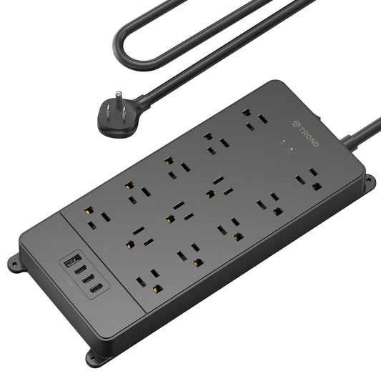 TROND Surge Protector Power Bar with USB C, 4000 Joules, ETL Listed, 13 Widely Spaced Outlets, 5ft Flat Plug Extension Cord Indoor, 14AWG Heavy Duty, Wall Mountable for Home Office Supplies, Black 🍁 All In One Marketplace Canada