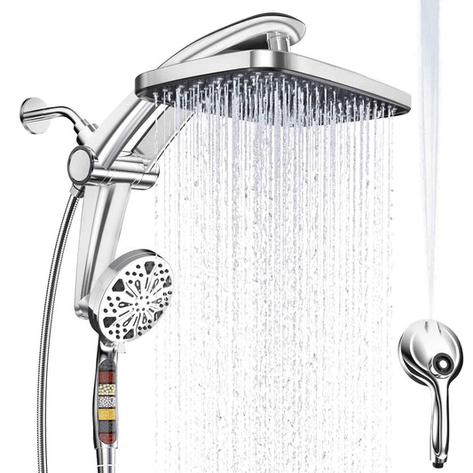 Rain Shower Head with Handheld High Pressure Rainfall Shower Heads with Handheld Spray Combo Adjustable one-piece Stand daul Shower Head Built-in Magnetic Docking and Power Jets（Sliver） 🍁 All In One Marketplace Canada