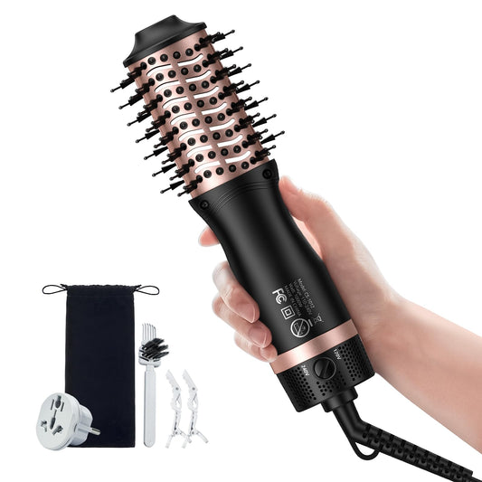 slopehill Mini Dual Voltage Hair Dryer Brush,1000 Watts Travel Hot Air Brush with European Plug, Ionic Hair Dryer and Styler for Women for Home & Salon, Oval Barrel 2 Heat & 2 Speed Settings 🍁 All In One Marketplace Canada