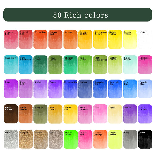 Artecho Watercolor Paint Set 50 Colors in Portable Box Including 4 Fluorescent Colors, Travel Watercolour Set with Watercolour Papers, Brushes and other Tools, Idea for Artists and Hobbyists 🍁 All In One Marketplace Canada