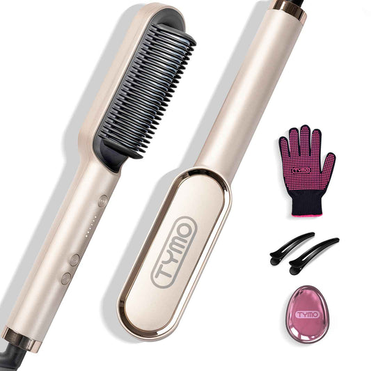 TYMO Hair Straightener Brush, Flat Iron & Comb 2 in 1 for Straightening, Anti-Scald Hot Comb, 5 Temp for All Hair Types, Straightening Brush for Women, Fast Finish with Smooth, Shiny, TYMO RING, Gold 🍁 All In One Marketplace Canada