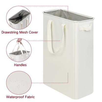 efluky Slim Laundry Hamper with Handles, Collapsible Small Hamper for Laundry, Dirty Clothes Basket for Bedroom, Dorm and Laundry Room, 48L (12.7 Gallon) Beige 🍁 All In One Marketplace Canada