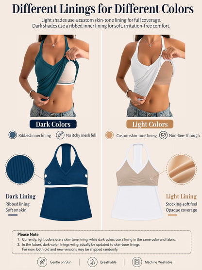 Danysu V Neck Cotton Tank Tops with Built-in Shelf Bra Sleeveless Racerback Fitted Basic Cami Shirts Black L 🍁 All In One Marketplace Canada