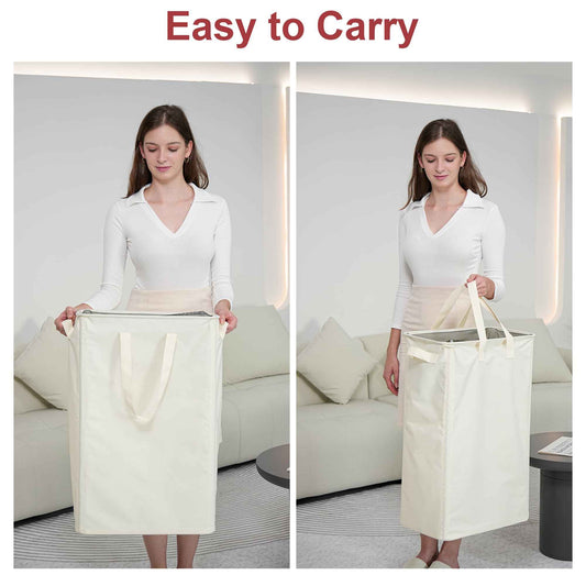efluky Slim Laundry Hamper with Handles, Collapsible Small Hamper for Laundry, Dirty Clothes Basket for Bedroom, Dorm and Laundry Room, 48L (12.7 Gallon) Beige 🍁 All In One Marketplace Canada