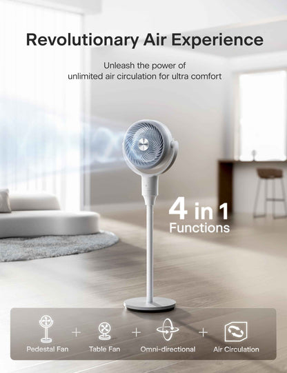 PELONIS Pedestal Fan, Air Circulator, Ultra OmniFlow (135°+90°Auto Oscillation), Quiet Floor Fan with 3 Speeds, Remote, 7H Timer, Memory Function, Adjustable Height, Standing Fan for Bedroom 🍁 All In One Marketplace Canada