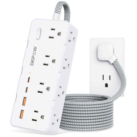 DEPOW Power Bar Surge Protector with 5FT Braided Flat Extension Cord, Wall Mount Charging Station with 8 Outlets 4 USB Ports(2 USB C), Ultra Thin Flat Plug for Home Office, Dorm, Hotel, Travel 🍁 All In One Marketplace Canada