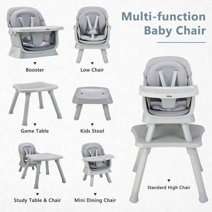 INFANS 8 in 1 Baby High Chair, Convertible Highchair for Babies and Toddlers, Infant Dining Booster Seat, Building Block Table, Kids Stool Table Chair Set with Removable Tray (Grey) 🍁 All In One Marketplace Canada