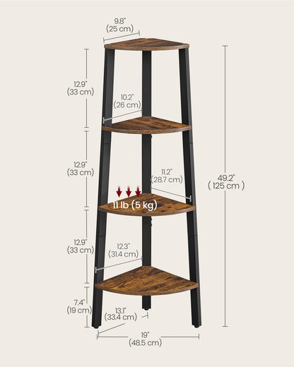 VASAGLE Corner Shelf Stand, 4-Tier Corner Bookshelf, Industrial Ladder Shelf, Plant Stand for Living Room, Office, Kitchen, Rustic Brown and Matte Black ULLS34X 🍁 All In One Marketplace Canada