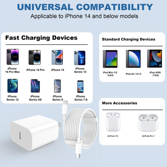 iPhone Charger Apple Charger, [Apple MFi Certified]2 Pack Apple Type C Wall Charger Block with 2 Pack [6FT&10FT] Long USB C to Lightning Cable for iPhone 14/13/12/12 Pro Max/11/Xs Max/XR/X,AirPods Pro 🍁 All In One Marketplace Canada