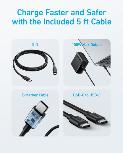 Anker MacBook Charger, Compact and Foldable 100W USB C Charger for MacBook Air, Samsung Galaxy, iPad Pro, and More, 5FT USB C Cable Included 🍁 All In One Marketplace Canada