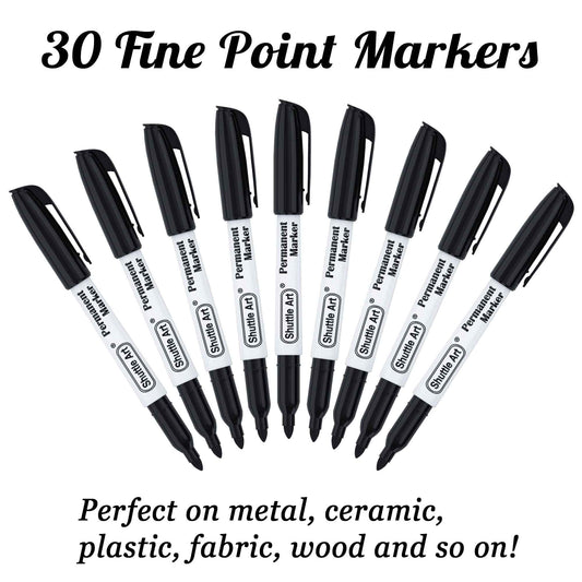Shuttle Art Permanent Markers, 30 Pack Black Permanent Marker set,Fine Point, Works on Plastic,Wood,Stone,Metal and Glass for Doodling, Marking… 🍁 All In One Marketplace Canada