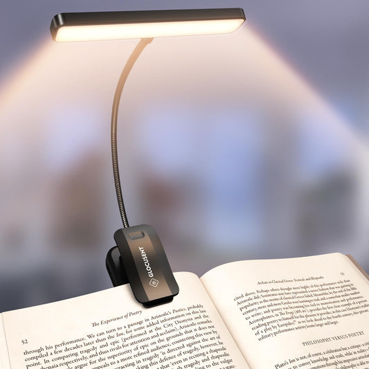 Glocusent 26 LED Rechargeable Book Light, 1200 mAh Battery for 90 Hrs Reading Light, 5 Amber Colors & Stepless Dimming Book Light for Night Reading - Portable Clip on Light for Book Lovers Kids 🍁 All In One Marketplace Canada