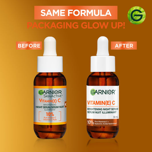 Garnier SkinActive Brightening Night Vitamin-C Serum, with Hyaluronic Acid, Brightens & Smoothens Skin in just 3 Nights, for All Skin Types, even Sensitive Skin - 30ml 🍁 All In One Marketplace Canada