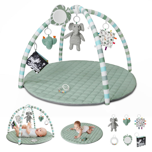 Baby Play Gym Mat, Tummy Time Activity Mat with 6 Detachable Toys for Stage-Based Sensory and Motor Skill Development, Washable Play Mats for Infant, Newborn Baby Essentials, Sage Green 🍁 All In One Marketplace Canada