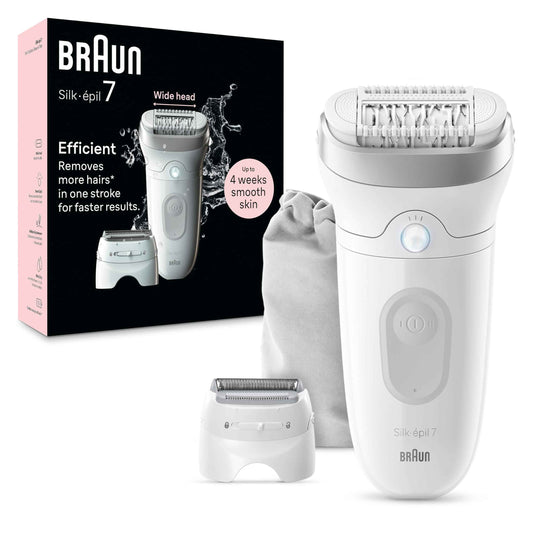 Braun Silk-épil 7 Epilator, Wet and Dry, Wide Head, Includes Shaver Head and Trimmer Comb, SE7-041, Silver 🍁 All In One Marketplace Canada