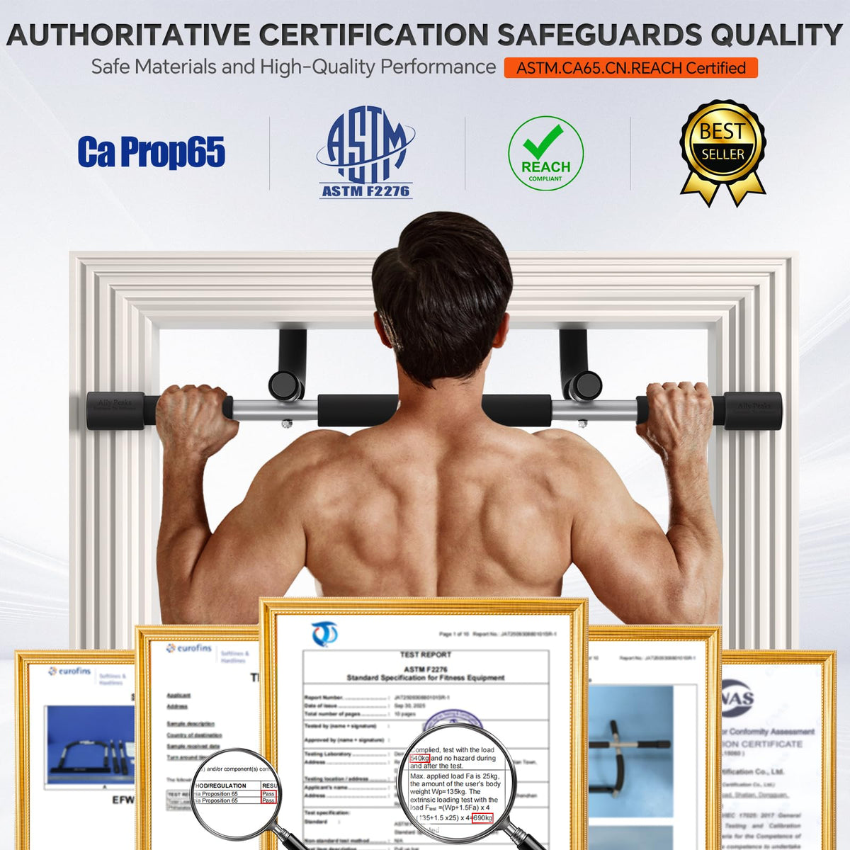 ALLY PEAKS Pull Up Bar Thickened Steel Pipe Super Heavy Duty Steel Frame Upper Workout Bar| Multi-Grip Strength for Doorway | Indoor Chin-Up Bar Fitness Trainer for Home Gym Max Limit 440 lbs 🍁 All In One Marketplace Canada