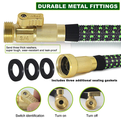 Expandable Garden Hose 100ft Flexible Water Hose, 10 Function Sprayer Nozzle, 3/4 Inch Solid Metal Fittings Lawn Yard Garden Outdoor Hose(Black and Green) 🍁 All In One Marketplace Canada
