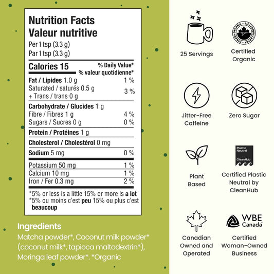 Blume Matcha Coconut Superfood Latte – Organic Matcha Green Tea from Shizuoka Japan, Moringa Leaf & Coconut Milk Latte Mix, Caffeine & L-Theanine for Energy & Focus, Zero Sugar, Vegan - 25 Servings 🍁 All In One Marketplace Canada