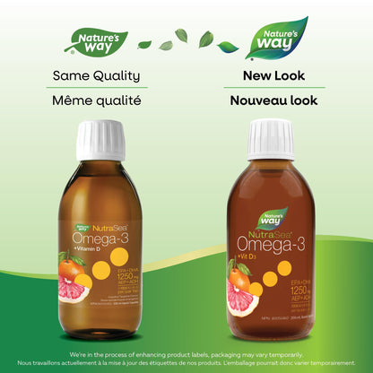 Nature's Way NutraSea Omega 3 + Vitamin D Fish Oil Liquid Supplement – Grapefruit Tangerine Flavour – 1250mg EPA & DHA + 1000IU D3, 200 mL 🍁 All In One Marketplace Canada