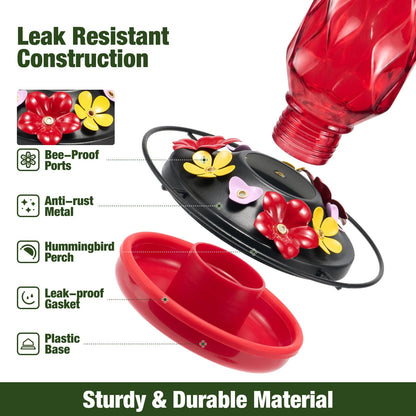 Kingsyard Glass Hummingbird Feeder for Outdoors Hanging, 20 oz Leak-Proof Hummingbird Feeders with 9 Bee Proof Feeding Ports & Ant Moat, Easy to Clean and Refill (Red) 🍁 All In One Marketplace Canada