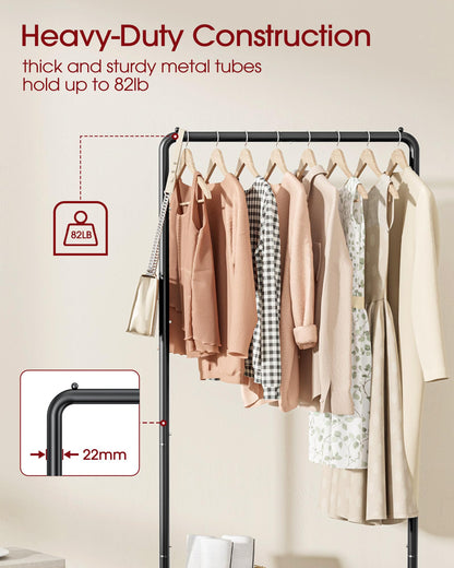 Sakugi Clothing Rack - Movable Multi-Functional Coat Rack with 4 Universal Wheels, Long-Lasting Metal Clothes Rack with Extra Storage Shelf for Bedroom, Office, Laundry(Black, 73W x 43.5D x 150H cm) 🍁 All In One Marketplace Canada