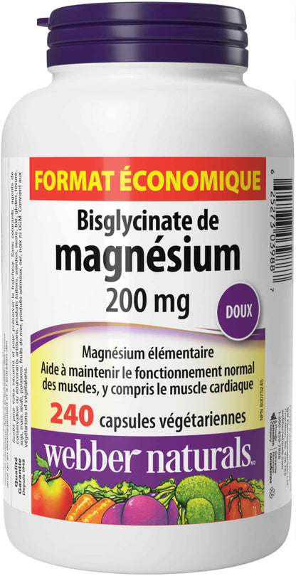 Webber Naturals Magnesium Bisglycinate 200 mg, 240 Capsules, Supports Bone and Muscle Functions, Vegan 🍁 All In One Marketplace Canada