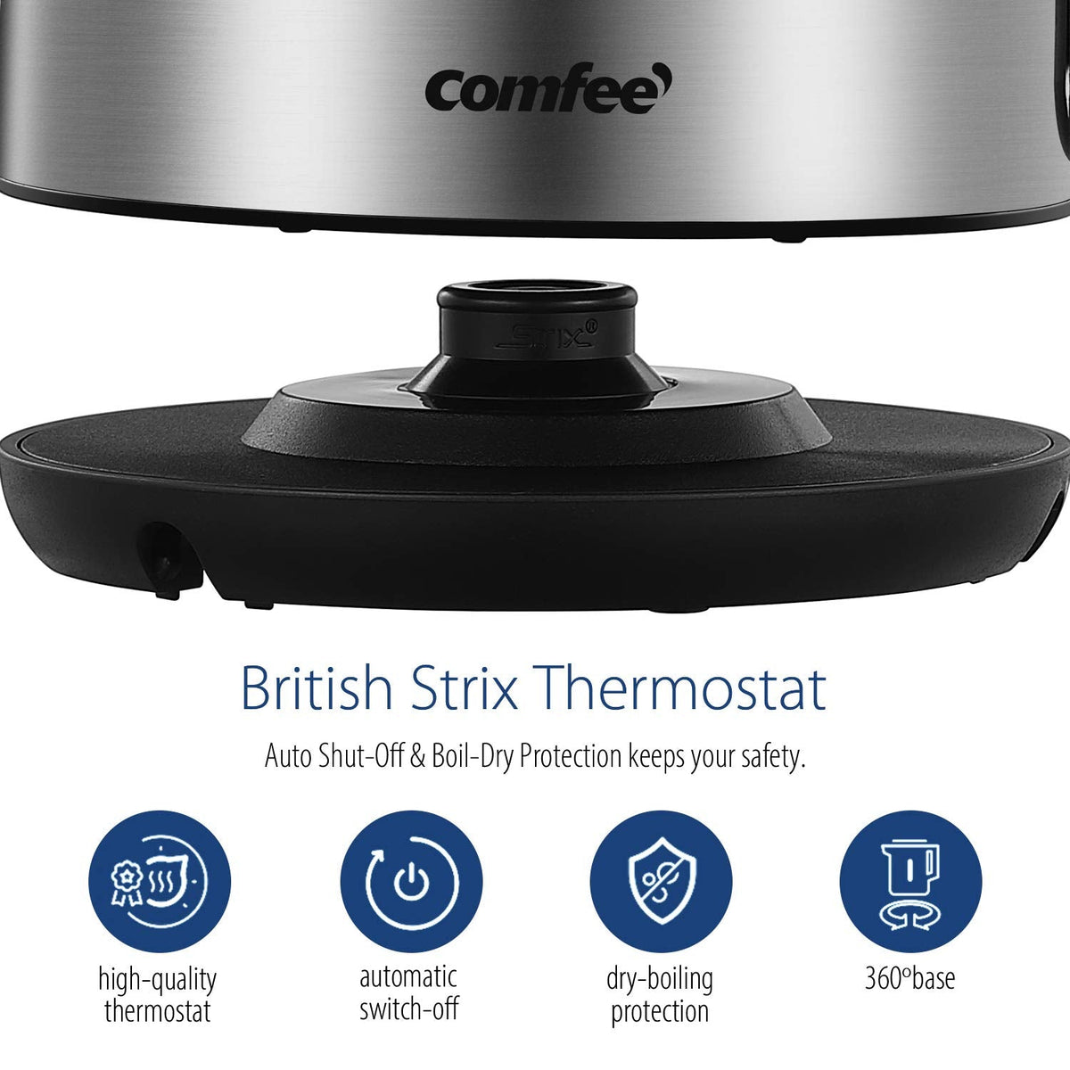 COMFEE' Stainless Steel Electric Kettle, 1.7L Tea Kettle Electric for Boiling Water, Hot Water Kettle 1500W Fast Boil with LED Light, Auto Shut-Off and Boil-Dry Protection 🍁 All In One Marketplace Canada