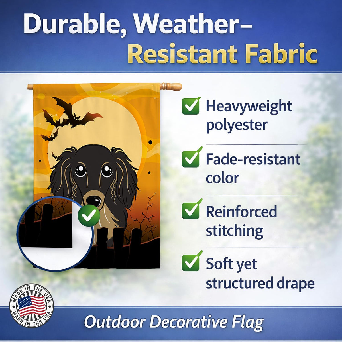 Caroline's Treasures BB1771CHF Halloween Longhair Black and Tan Dachshund Canvas House Size Flag