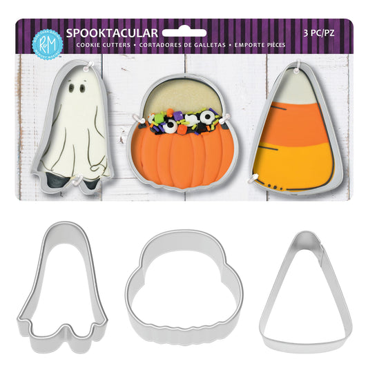 R&M Halloween/Spooktacular Cookie Cutter 3-Piece Set Stainless Steel – Includes Ghost, Pumpkin Bucket, Candy Corn