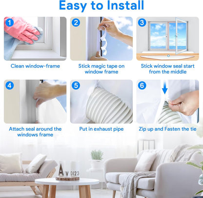 Gruntbear 400CM Universal Window Seal for Portable Air Conditioner, 158 Inch Portable AC Window Seal with Zip and Adhesive Fastener Works with Tumble Dryer, Easy to Install 🍁 All In One Marketplace Canada