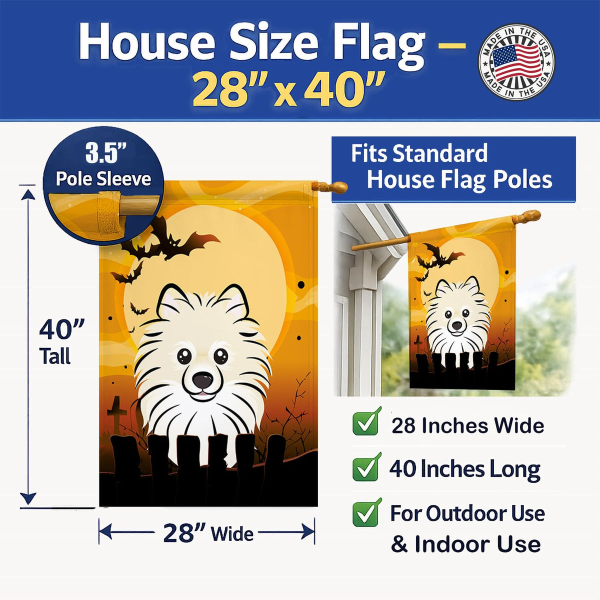 Caroline's Treasures BB1765CHF Halloween Pomeranian Canvas House Size Flag, Multicolor, Large